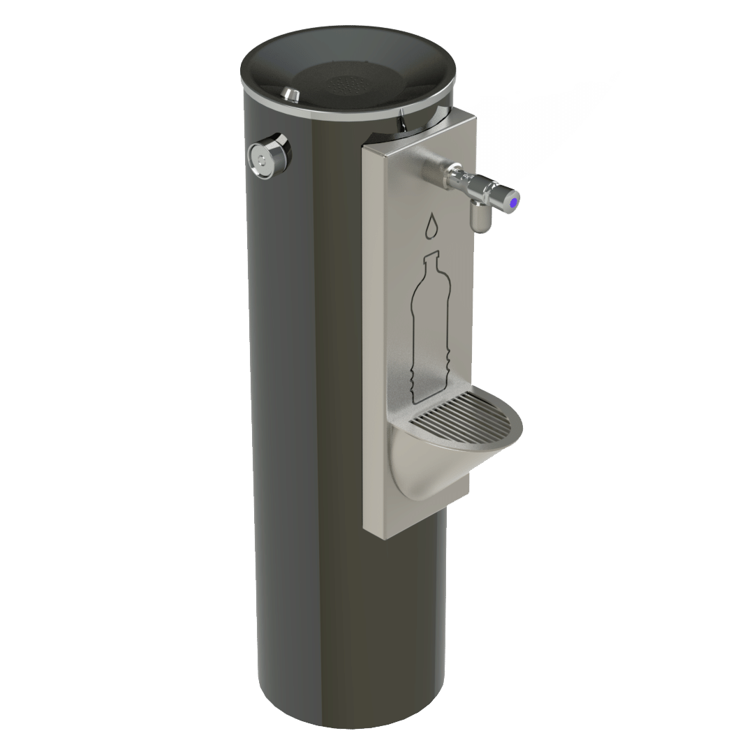 Aqua Drinking Fountain & Bottle Filler - Round - Unrefrigerated - Grey Powder coat - with bottle filler | Excludes Filter