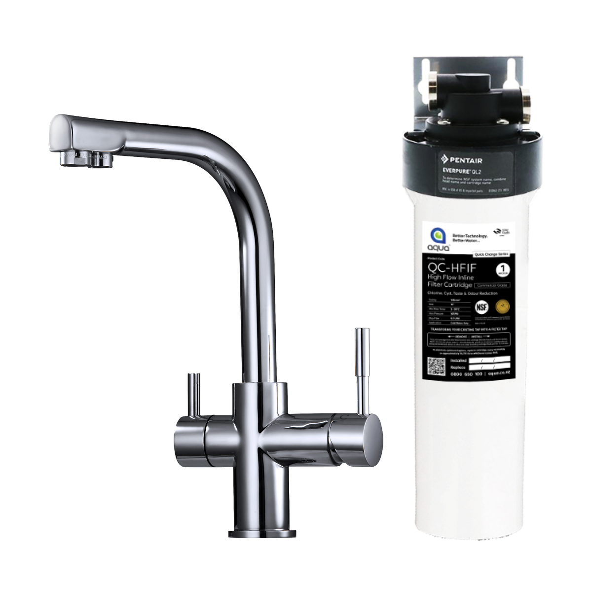 Under Bench High-Flow Filter System with Mixer Sprayer Tap