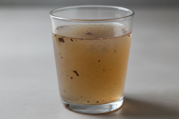 close up of a drinking glass with dirty water
