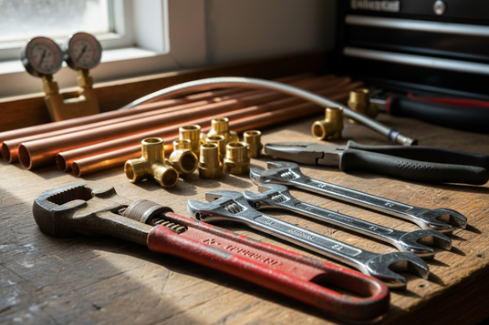 close up of plumbing tools